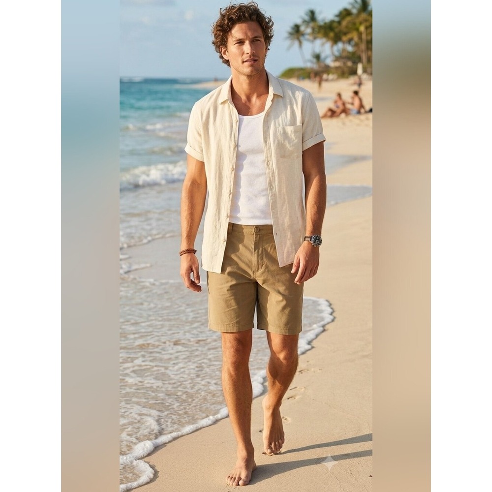 Ocean Pacific OPFlex Mens Khaki 4-Way Stretch Shorts Size 46 Tan OM15502Y8